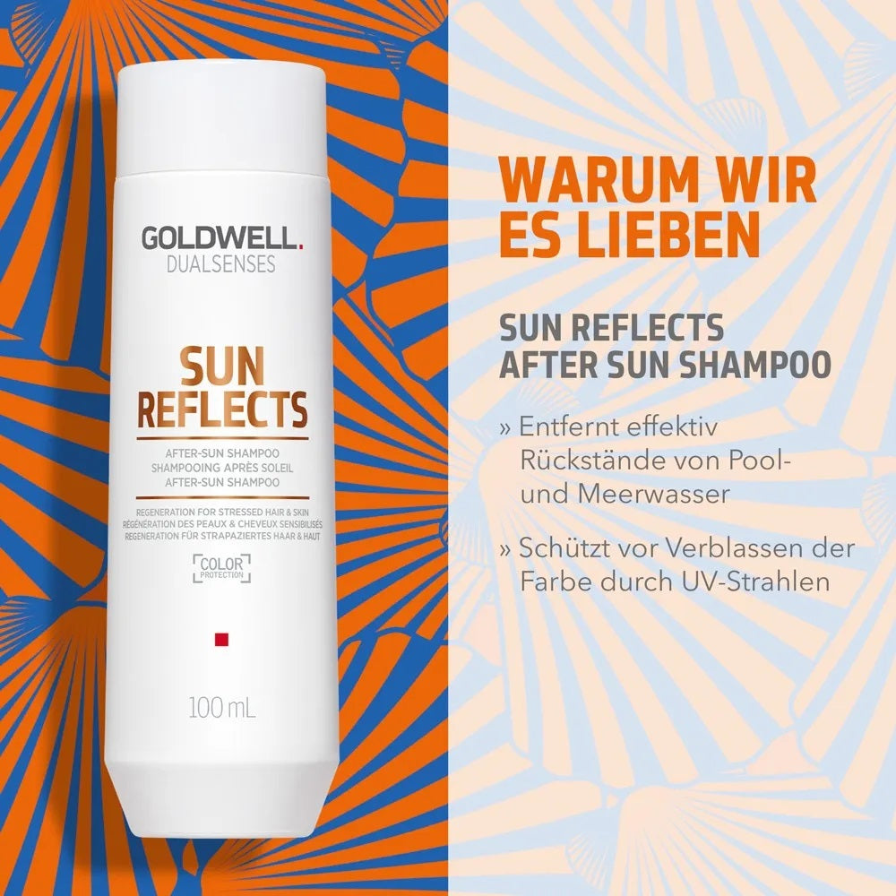 Coffret de voyage Goldwell Dualsenses Sun Reflects : shampoing 100 ml, soin 50 ml, spray protecteur UV 30 ml