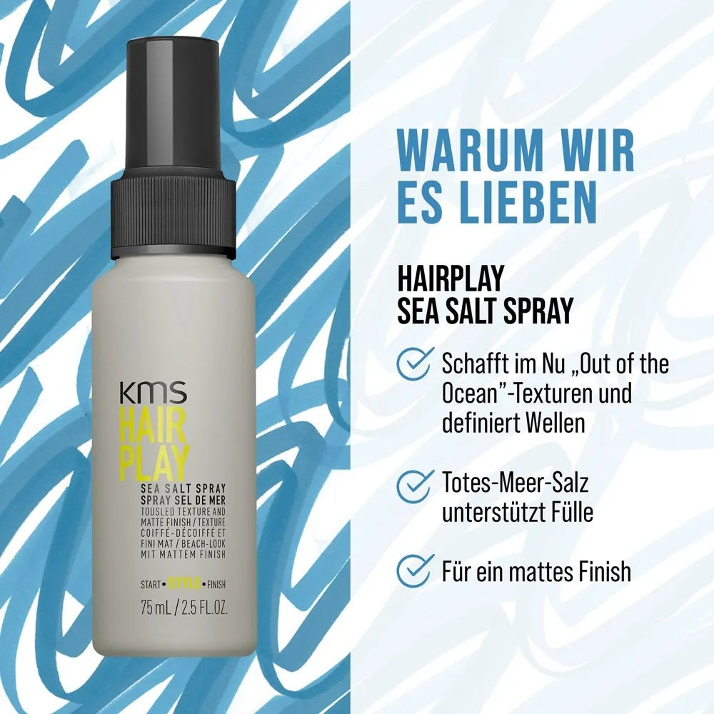 Coffret de voyage KMS Moistrepair : shampoing 75 ml, après-shampoing 75 ml, spray au sel marin 75 ml et trousse de maquillage