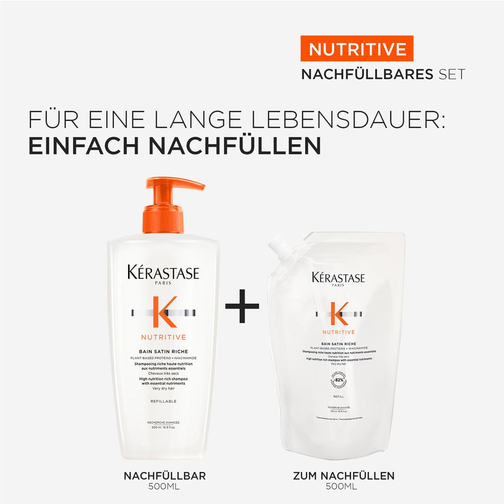 Kérastase Nutritive Bain Satin Riche Refill Bundle - Shampoo 500 ml + Refill Pack 500 ml