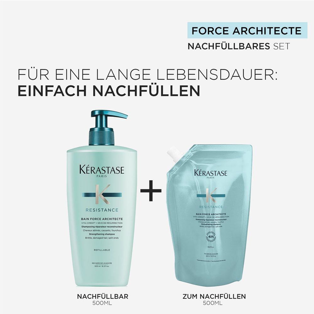 Kérastase Resistance Bain Force Architecte Refill Bundle - Shampoo 500 ml & Refill Pack 500 ml