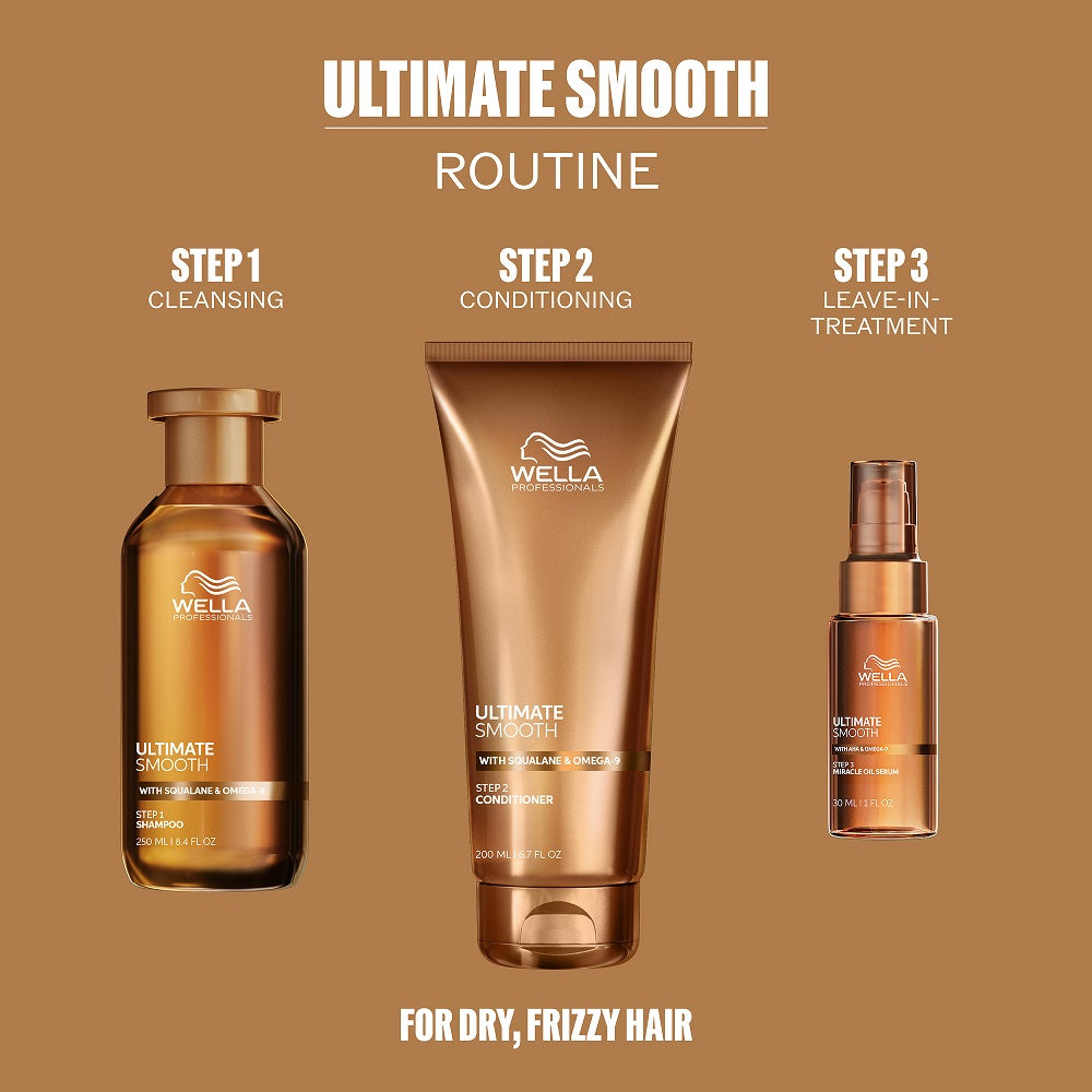 Wella Professionals Ultimate Smooth Geschenkset - Shampoo 250 ml + Conditioner 200 ml + Miracle Oil Serum 30 ml