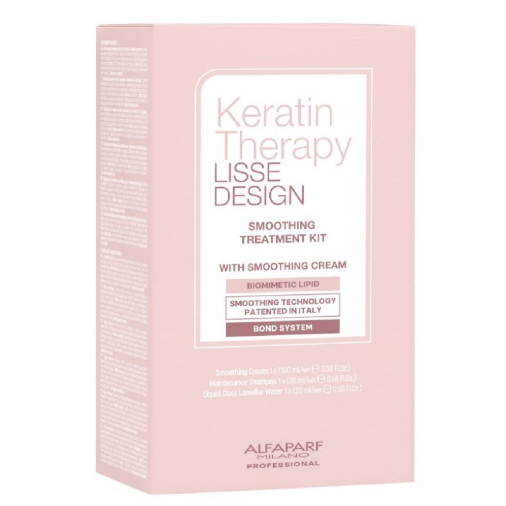 Alfaparf Milano Keratin Therapy Smoothing Treatment Kit - Smoothing Cream 100ml + Maintenance Shampoo 20ml + Liquid Glass Lamellar Water 20ml