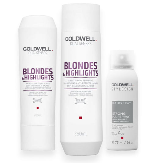 Goldwell Dualsenses Blondes & Highlights Set - Shampoo 250ml + Conditioner 200ml + Hairspray free