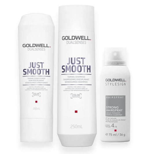 Goldwell Dualsenses Just Smooth Set - Shampoo 250ml + Conditioner 200ml + Hairspray free