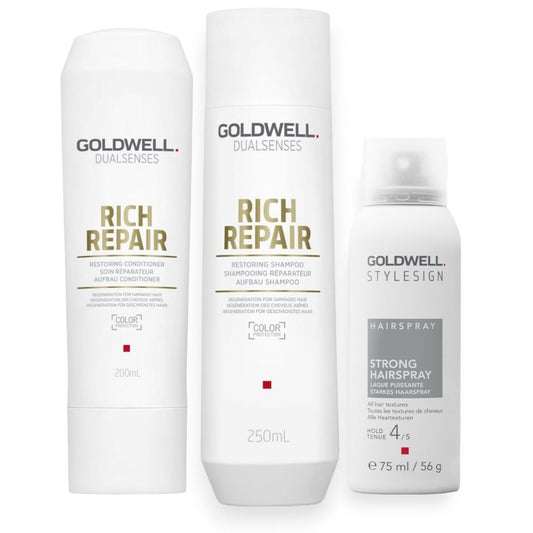 Goldwell Dualsenses Rich Repair Restoring Set - Shampoo 250ml + Conditioner 200ml + Hairspray free