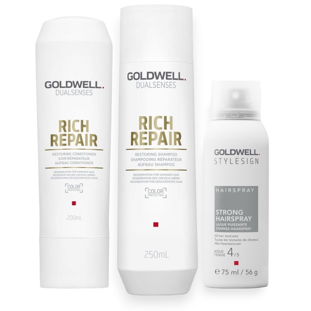 Goldwell Dualsenses Rich Repair Restoring Set - Shampoo 250ml + Conditioner 200ml + Haarspray gratis