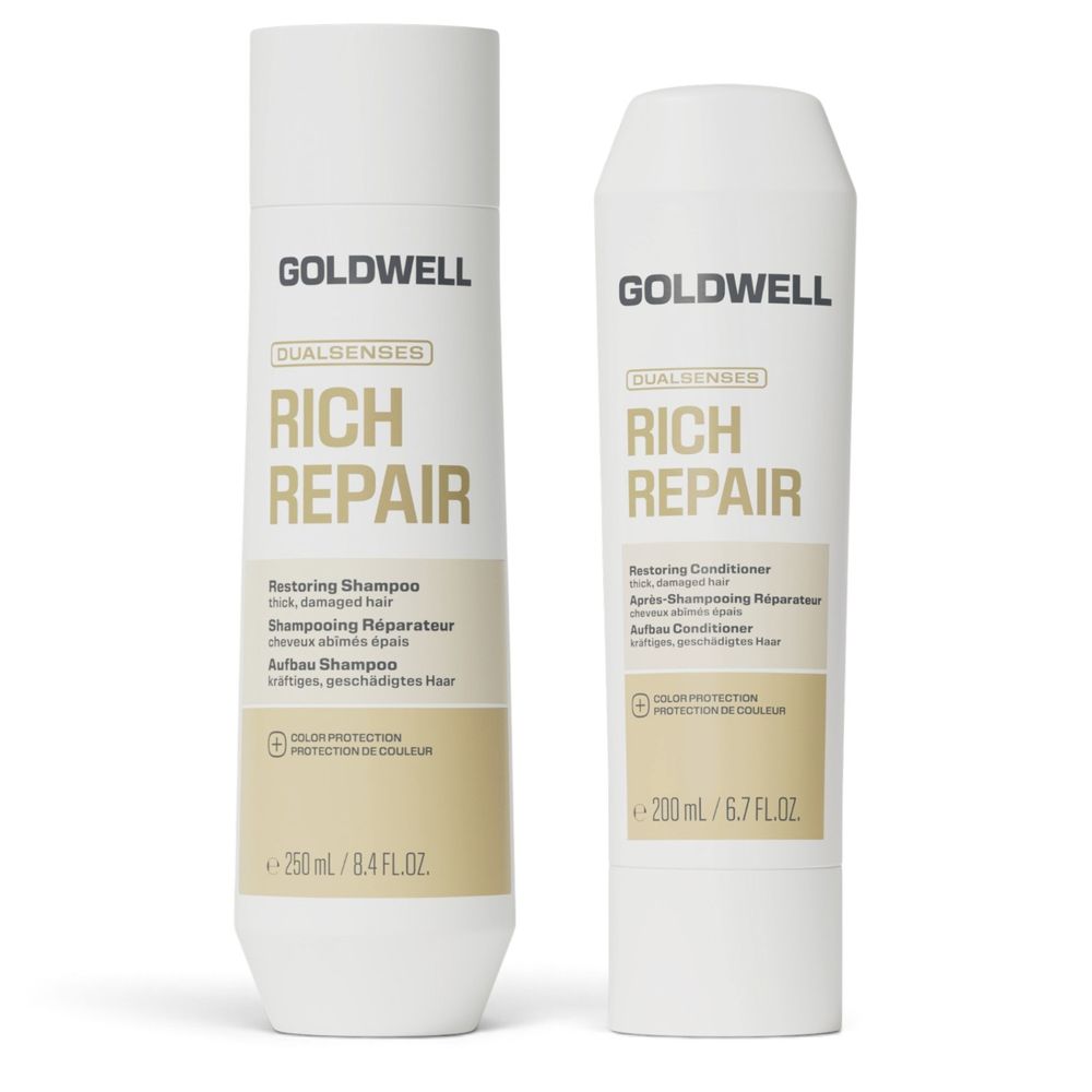Goldwell Dualsenses Rich Repair Restoring Set - Shampoing 250 ml + Après-shampooing 200 ml + Laque gratuite