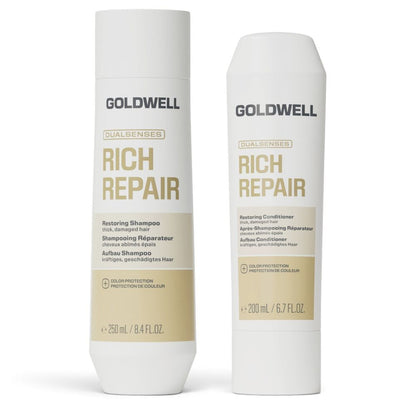 Goldwell Dualsenses Rich Repair Restoring Set - Shampoing 250 ml + Après-shampooing 200 ml + Laque gratuite