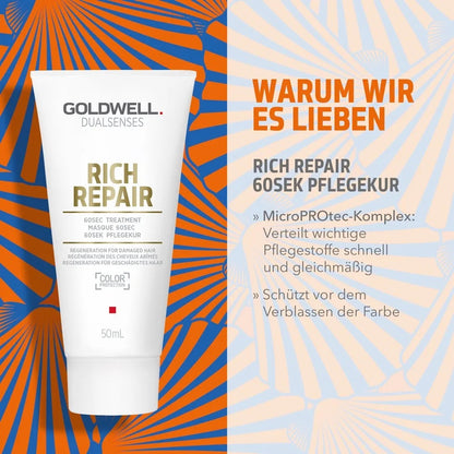 Coffret de voyage Goldwell Dualsenses Rich Repair - Shampoing 100 ml + Soin 50 ml + Huile Lissante 50 ml + trousse de maquillage offerte