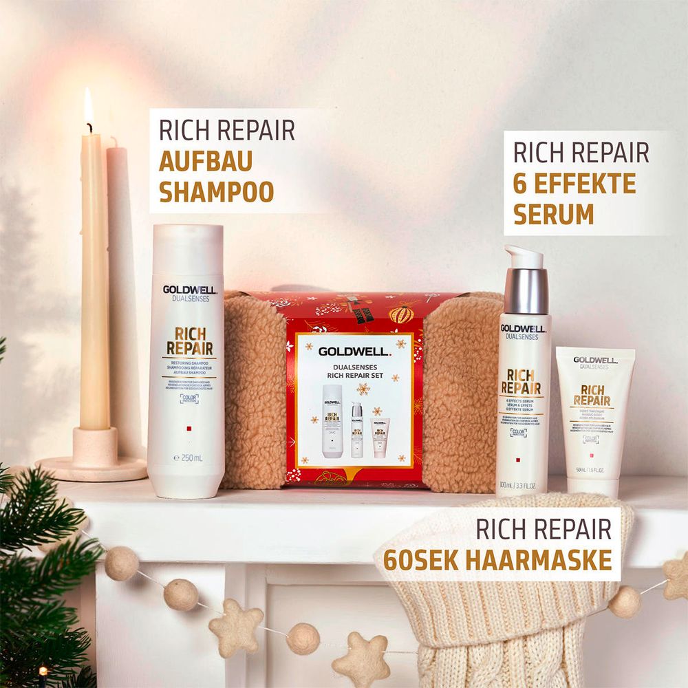 Goldwell Dualsenses Rich Repair Geschenkset – Shampoo 250 ml + 6-Effekte Serum 100 ml + Maske 50 ml