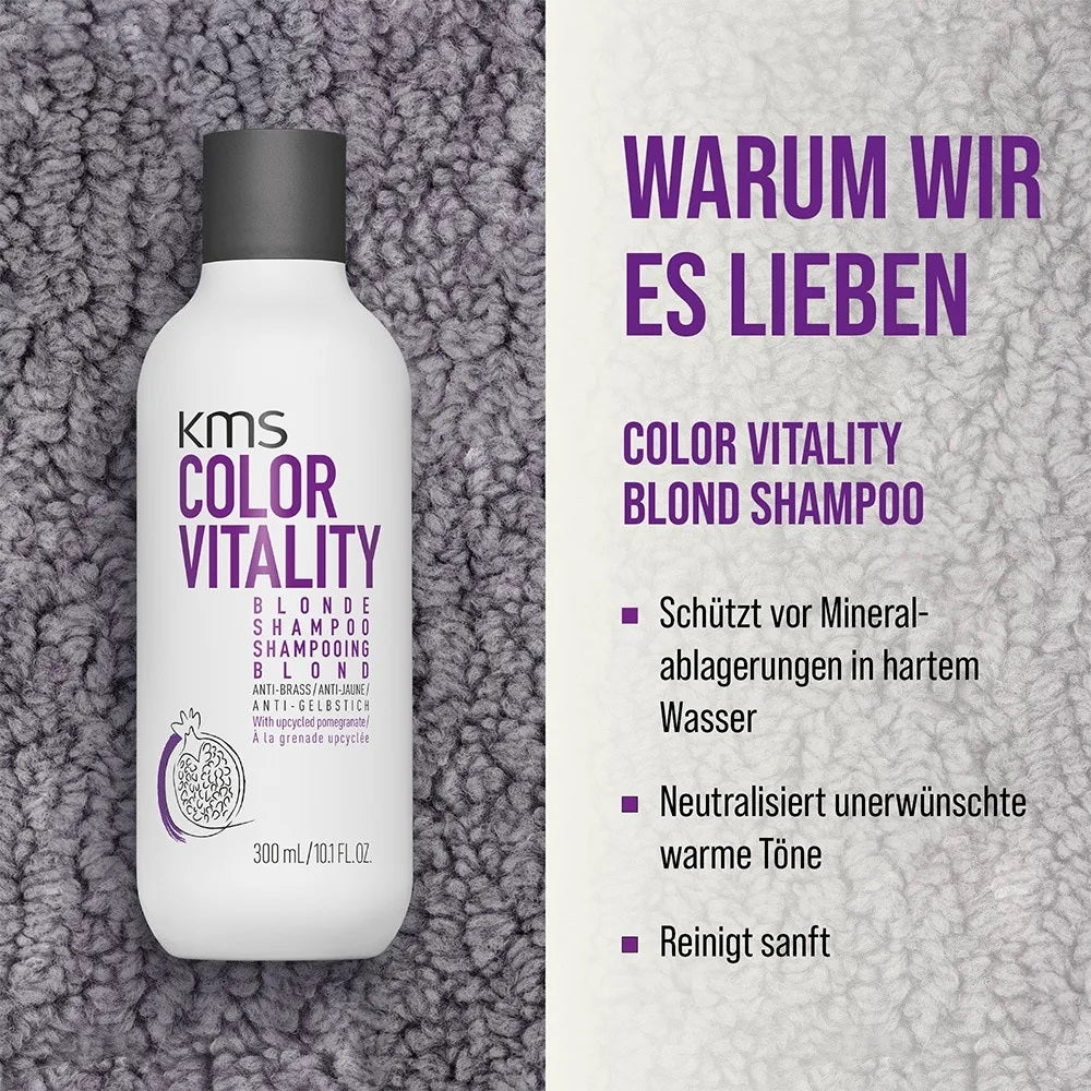 KMS Colorvitality Blonde Geschenkset - Shampoo 300 ml + Conditioner 250 ml + Quick Blow Dry 75 ml + Kosmetiktasche