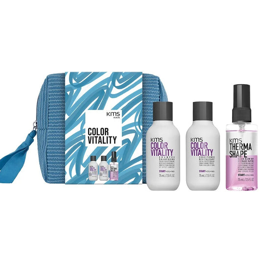 KMS Colorvitality Travelset - Shampoo 75 ml + Conditioner 75 ml + Quick Blow Dry 75 ml + Cosmetic Bag