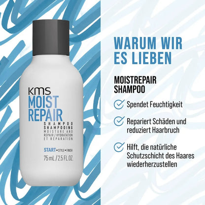 KMS Moistrepair Travelset - Shampoo 75 ml + Conditioner 75 ml + Sea Salt Spray 75 ml + Kosmetiktasche