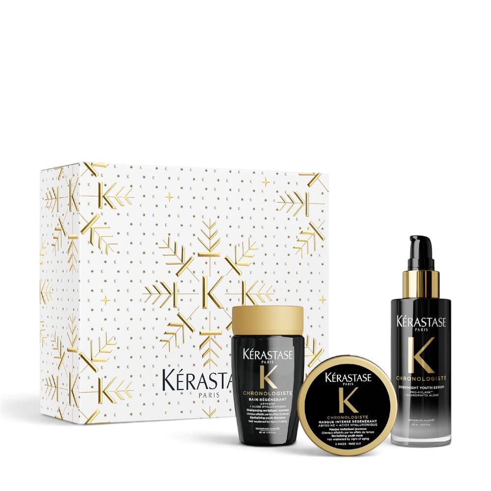 Kérastase Chronologiste Trio Holiday Set – Bain Régénérant 80 ml + Masque Intense Régénérant 75 ml + Overnight Youth Serum 90 ml