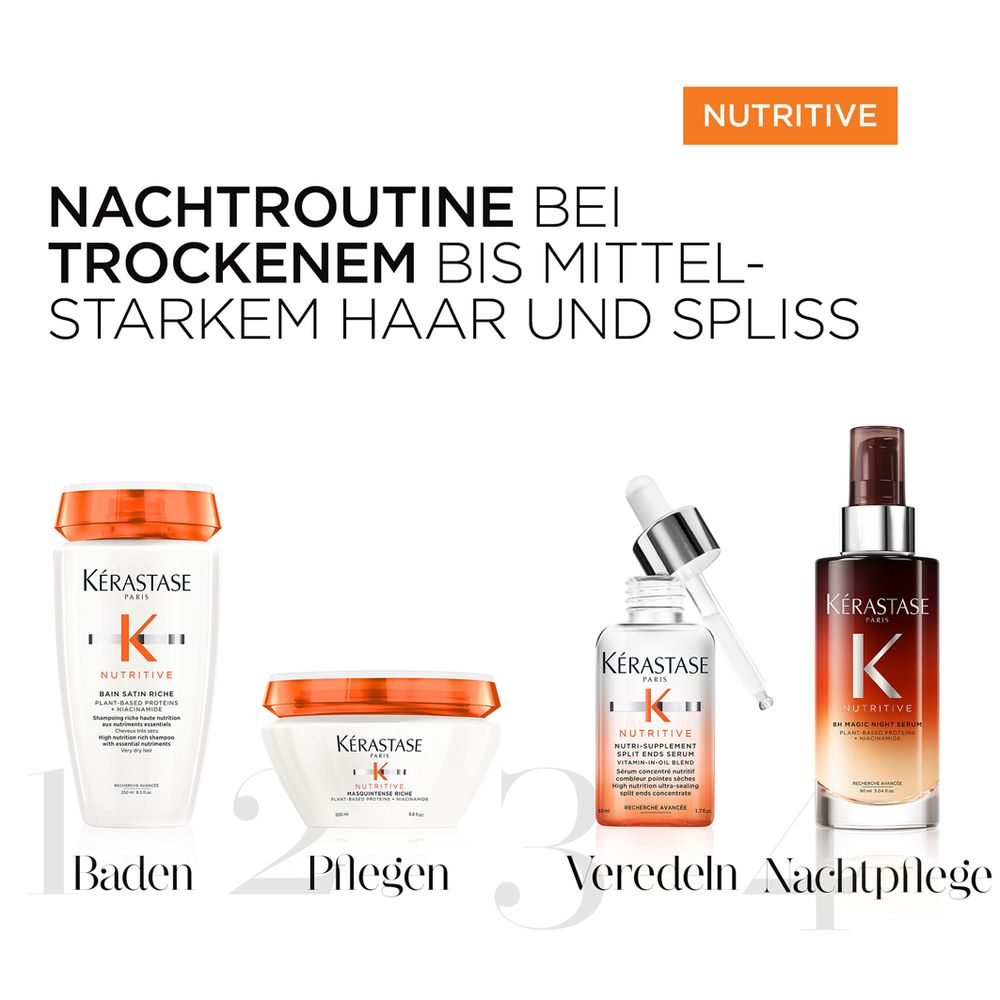 Kérastase Nutritive Set - Bain Satin Riche 250 ml + Masquintense Riche 200 ml + 8H Magic Night Serum 90 ml