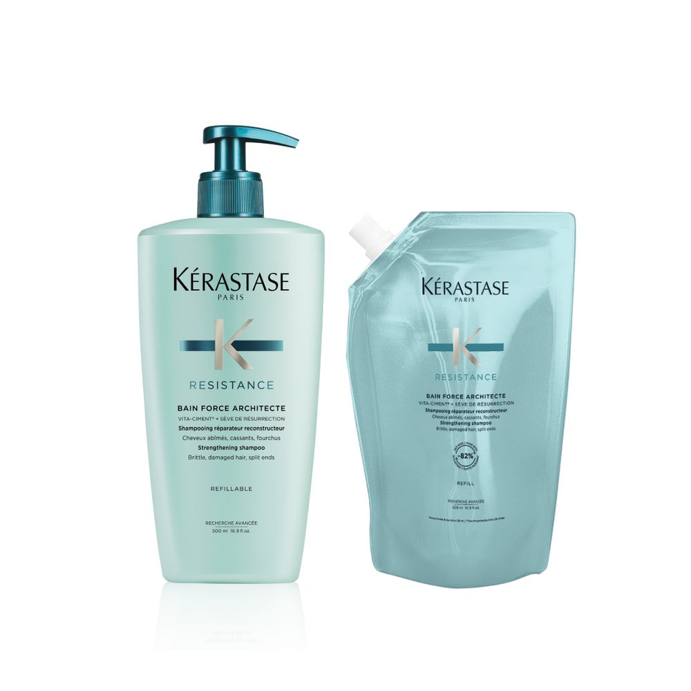 Kérastase Resistance Bain Force Architecte Refill Bundle - Shampoo 500 ml &amp; Refill Pack 500 ml