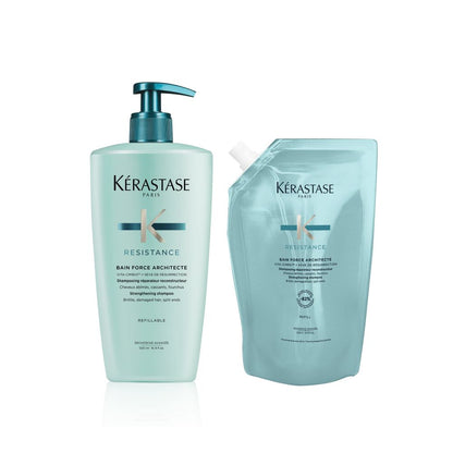 Kérastase Resistance Bain Force Architecte Refill Bundle - Shampoo 500 ml &amp; Refill Pack 500 ml