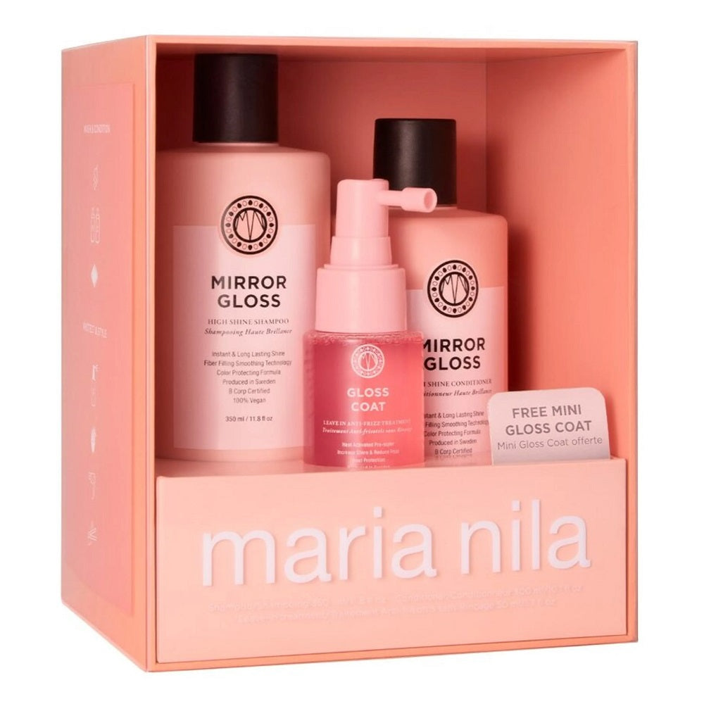 Maria Nila Mirror Gloss Geschenkset - Shampoo 350 ml + Conditioner 300 ml + Gloss Coat 50 ml