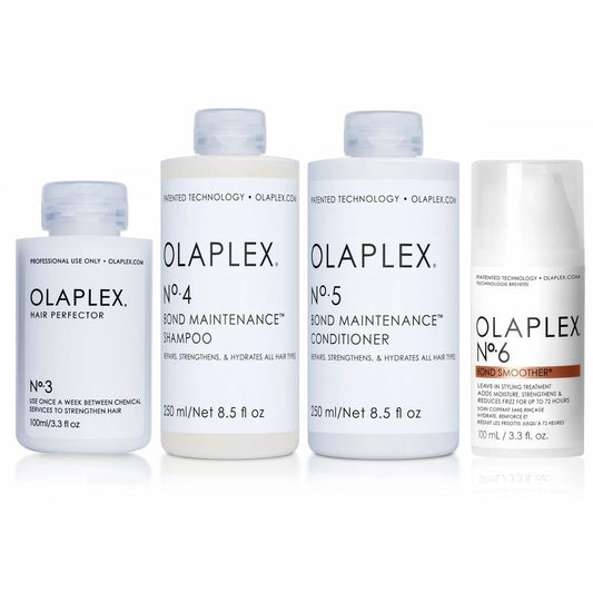 Ensemble Olaplex - Perfecteur de cheveux No. 3 + Shampoing n° 4 + Conditionneur No. 5 + Bond Lisseur No. 6