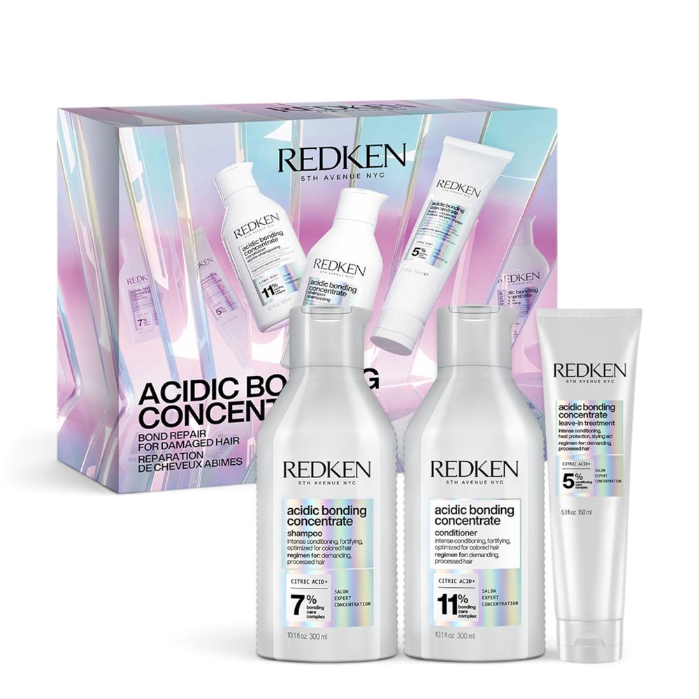 Redken Acidic Bonding Concentrate Holiday Set – Shampoo 300 ml + Conditioner 300 ml + Leave-In Treatment 150 ml