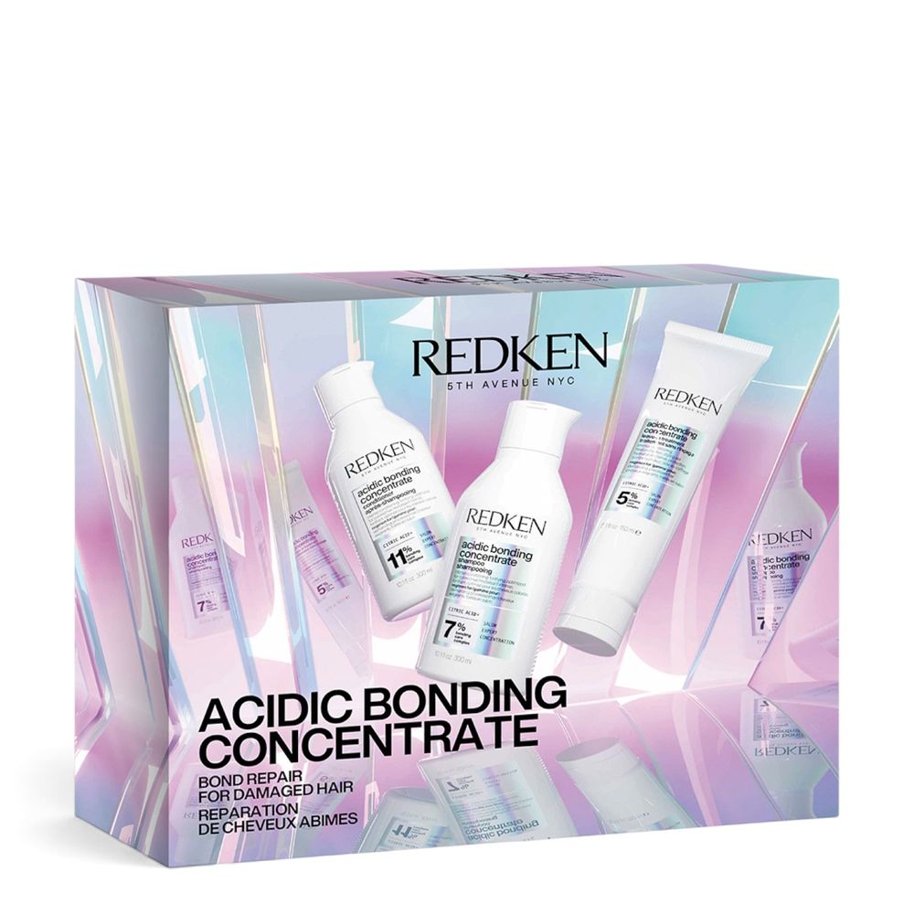 Redken Acidic Bonding Concentrate Holiday Set – Shampoo 300 ml + Conditioner 300 ml + Leave-In Treatment 150 ml