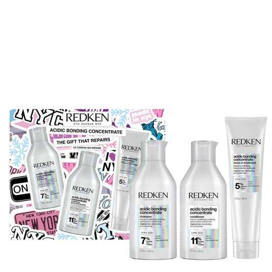 Redken Acidic Bonding Concentrate Geschenkset – Shampoo 300 ml + Conditioner 300 ml + Leave-In Treatment 150 ml