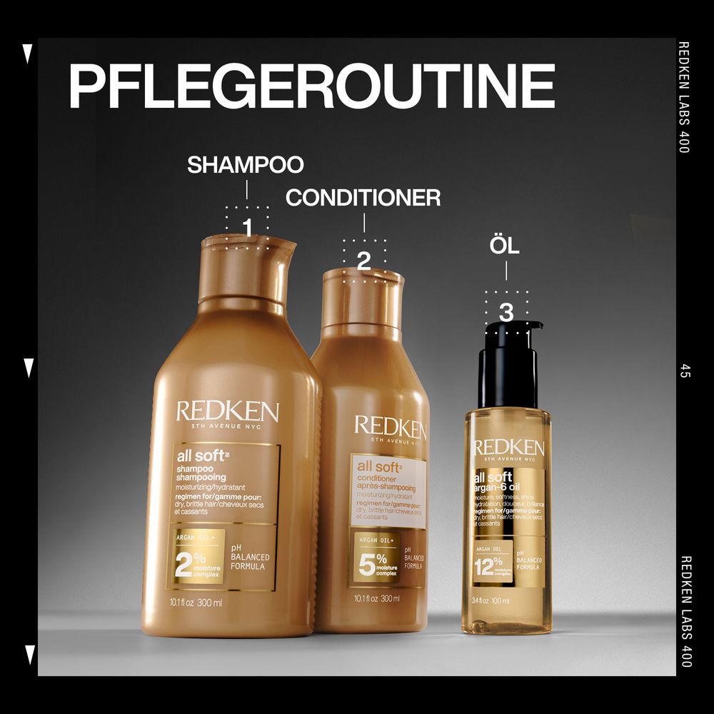 Redken All Soft Holiday Set – Shampoo 300 ml + Conditioner 300 ml + All Soft Argan-6 Oil 100 ml