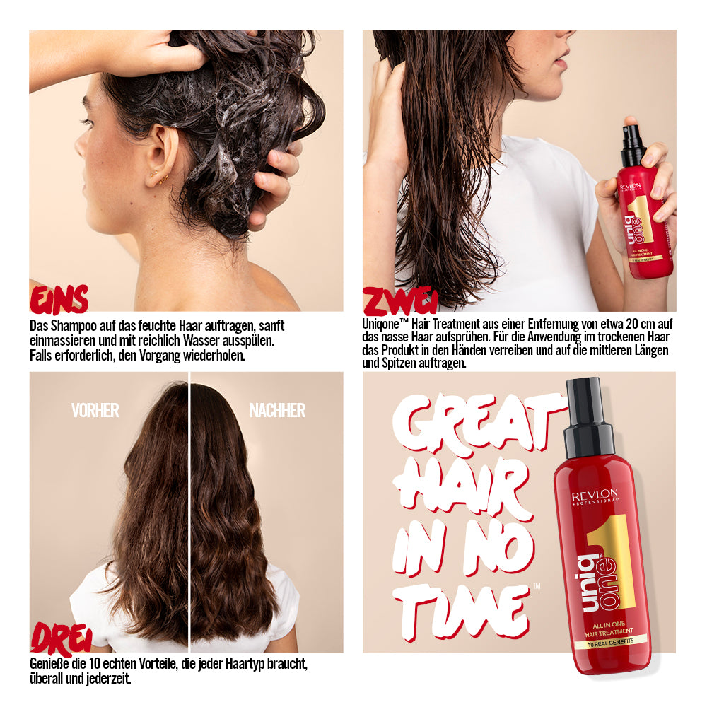 Revlon Uniq One Geschenkset – 2 × Hair Treatment 150 ml + Lippenstift Rot
