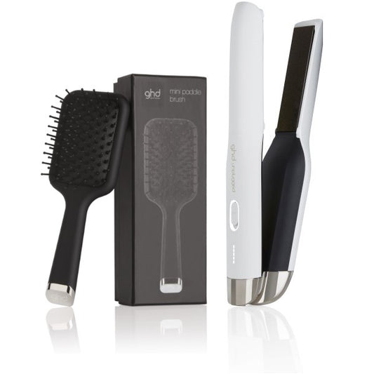 ghd unplugged Styler white + mini paddle brush free